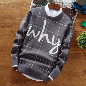 Knitted Letter Printed Sweater "Why" (3 colors)