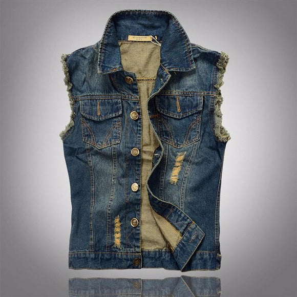 Sleeveless Ripped Denim Vest