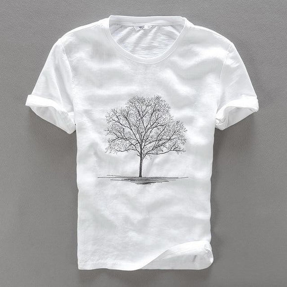 White linen T-shirt with a Tree print