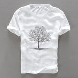 White linen T-shirt with a Tree print