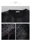 Black linen T-shirt with a Tree print