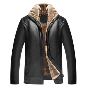 Classic Fleece lining PU  Leather Jacket (Brown)