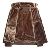 Classic Fleece lining PU  Leather Jacket (Brown)