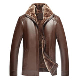 Classic Fleece lining PU  Leather Jacket (Brown)