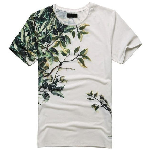 Leaf- printing short sleeved T-shirt