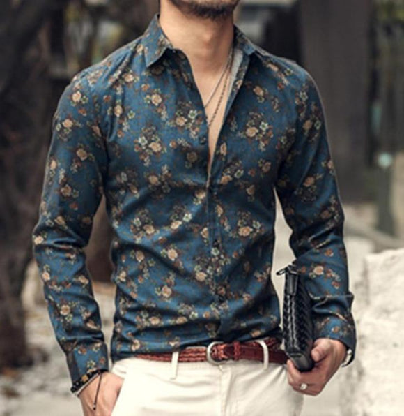 Vintage Style long sleeve shirt (Blue)